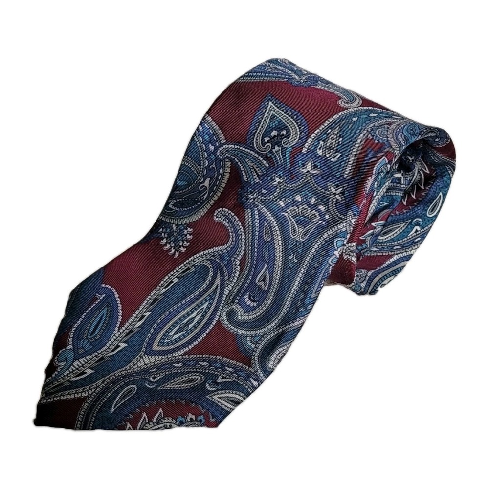 Vintage Bert Pulitzer Collector‎ Edition 100% Silk Necktie Tie Blue Red Paisley